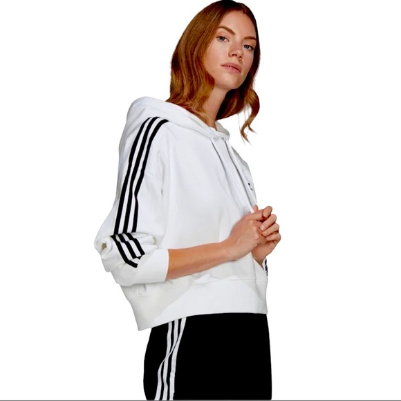 Adidas white crop top hoodie Women size S